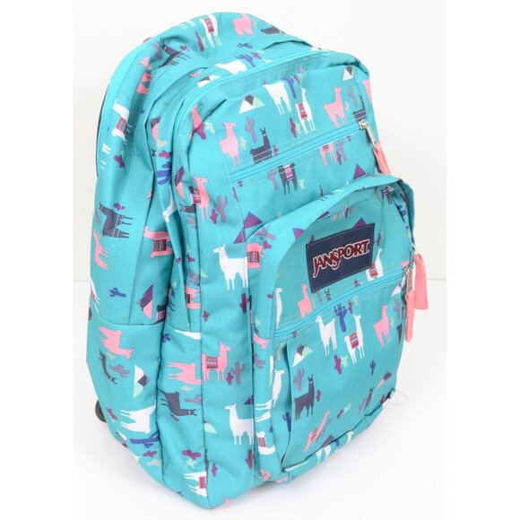 Jansport Big Student Backpack Teal Whimsical Playful Llamas Daypack School Bag - Picture 4 of 7